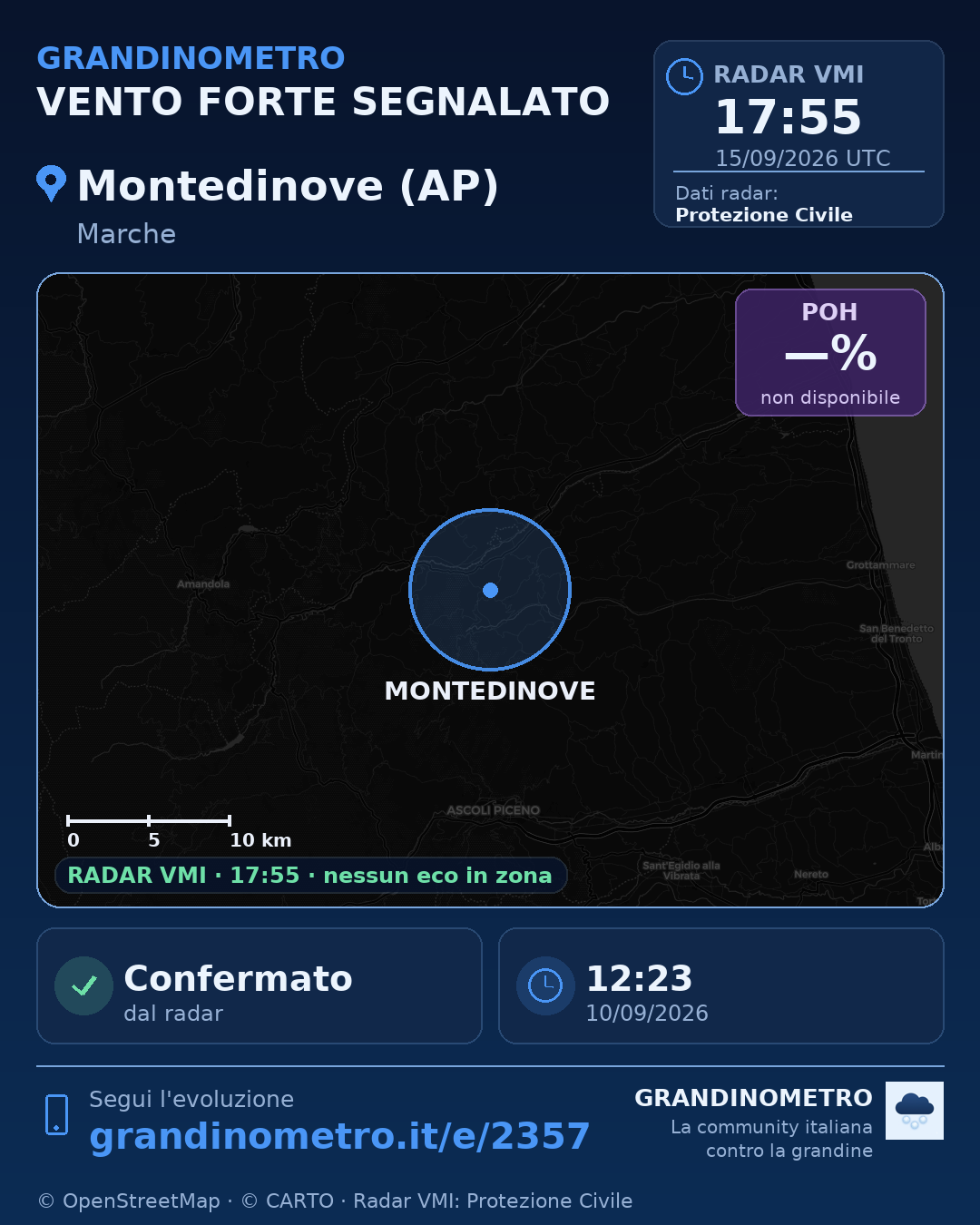 Mappa dell'evento: vento forte a Montedinove (AP)