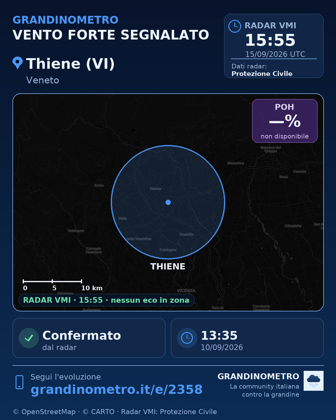 Mappa dell'evento: vento forte a Thiene (VI)