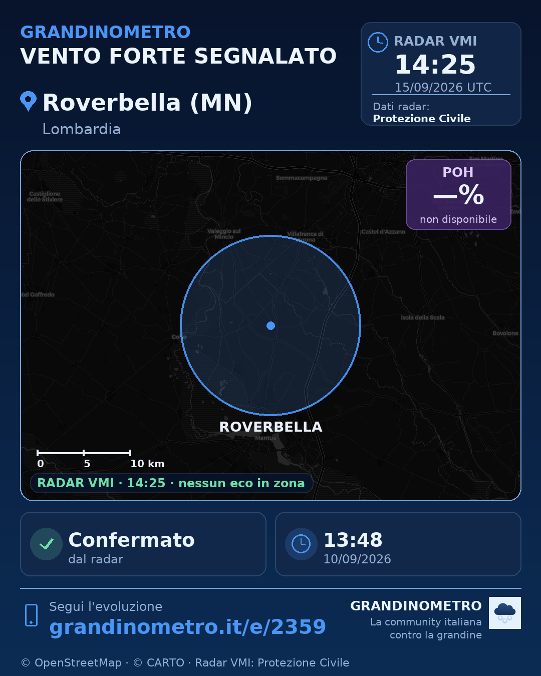 Mappa dell'evento: vento forte a Roverbella (MN)
