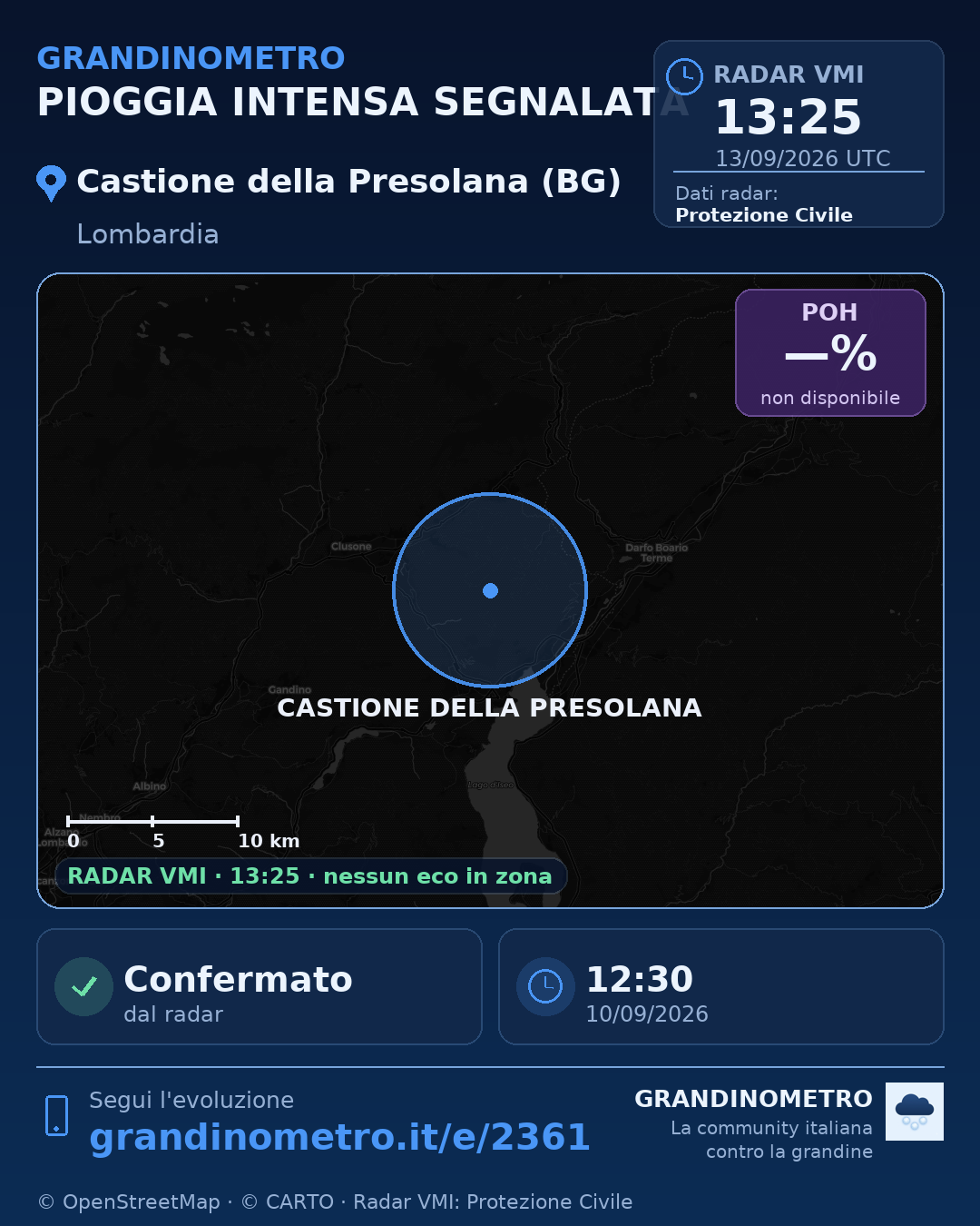 Mappa dell'evento: pioggia intensa a Castione della Presolana (BG)
