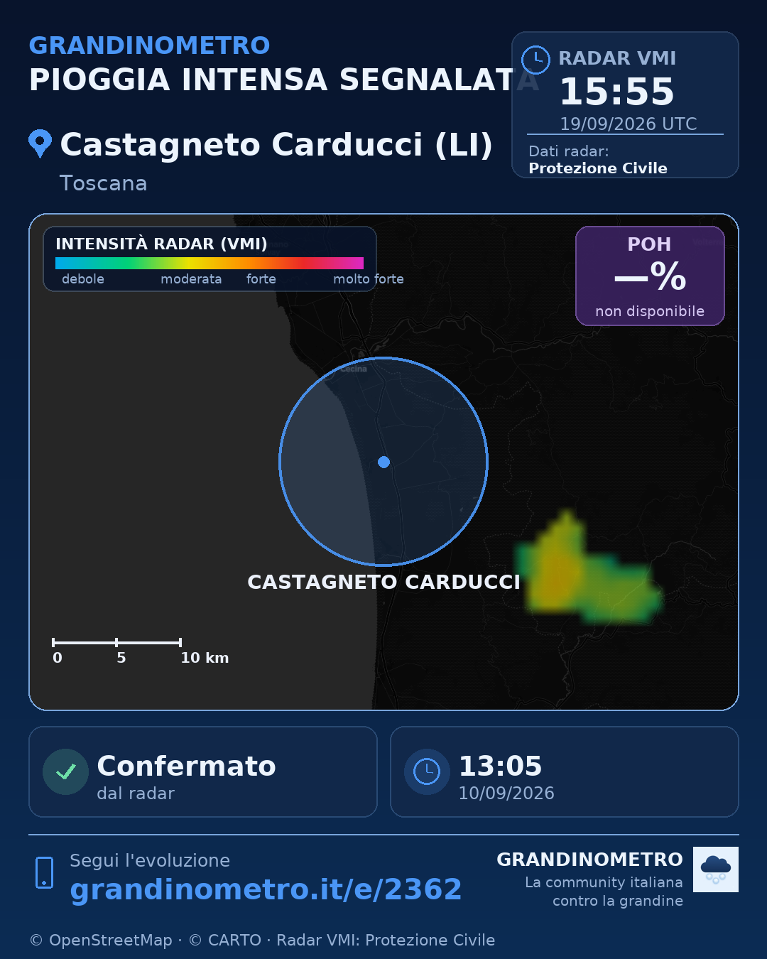 Mappa dell'evento: pioggia intensa a Castagneto Carducci (LI)