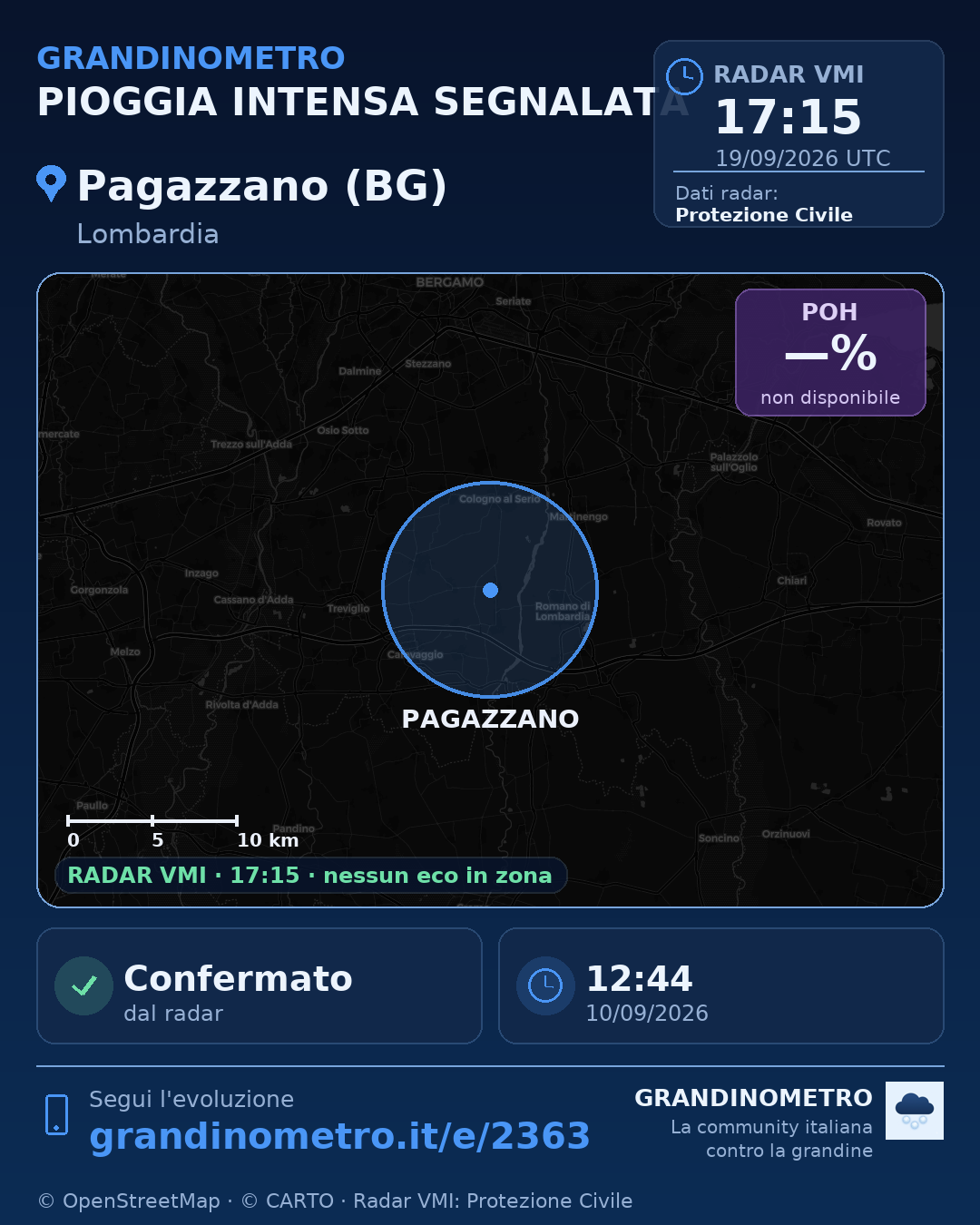Mappa dell'evento: pioggia intensa a Pagazzano (BG)