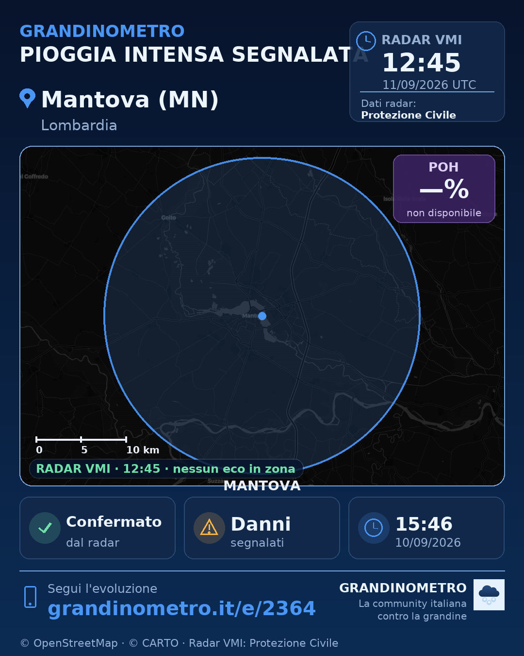 Mappa dell'evento: pioggia intensa a Mantova (MN)