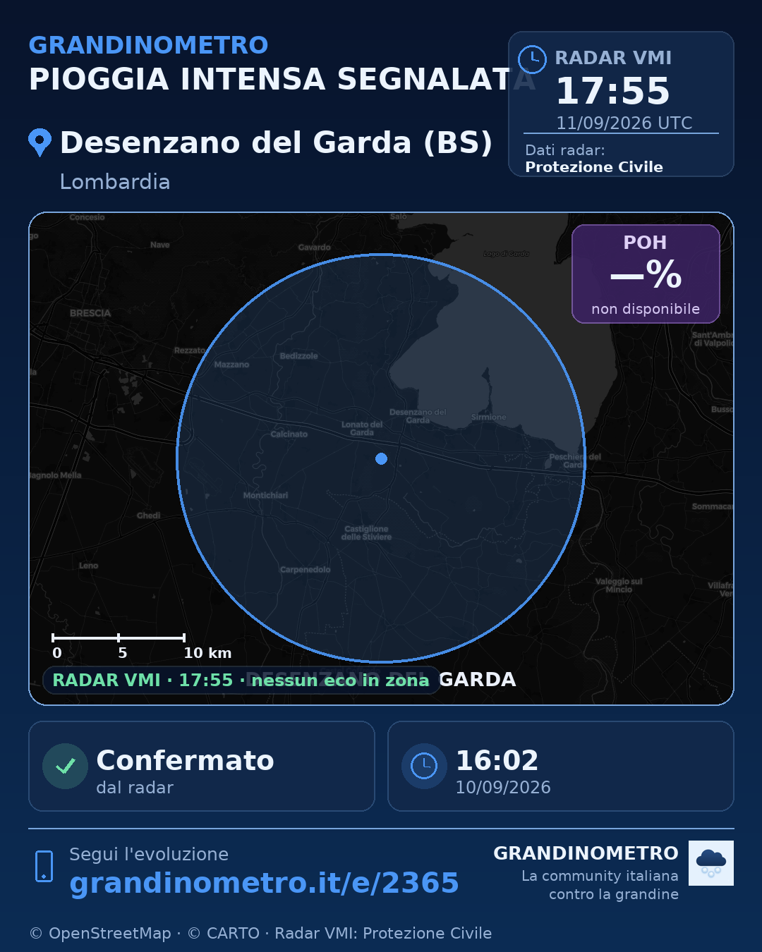 Mappa dell'evento: pioggia intensa a Desenzano del Garda (BS)