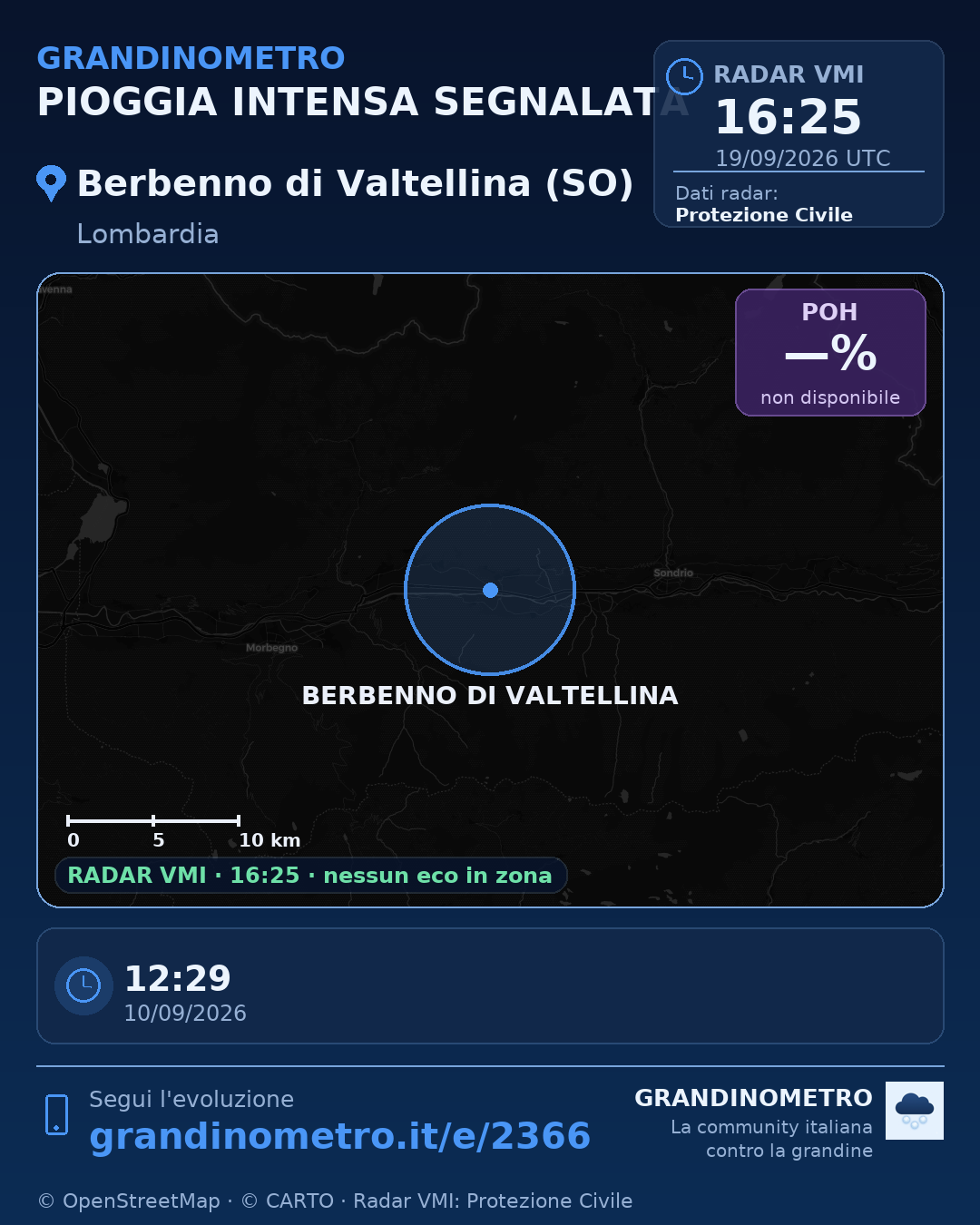 Mappa dell'evento: pioggia intensa a Berbenno di Valtellina (SO)