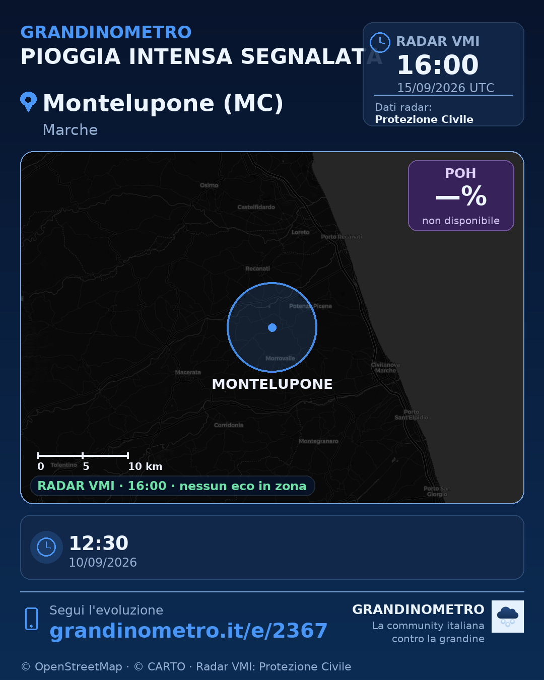 Mappa dell'evento: pioggia intensa a Montelupone (MC)