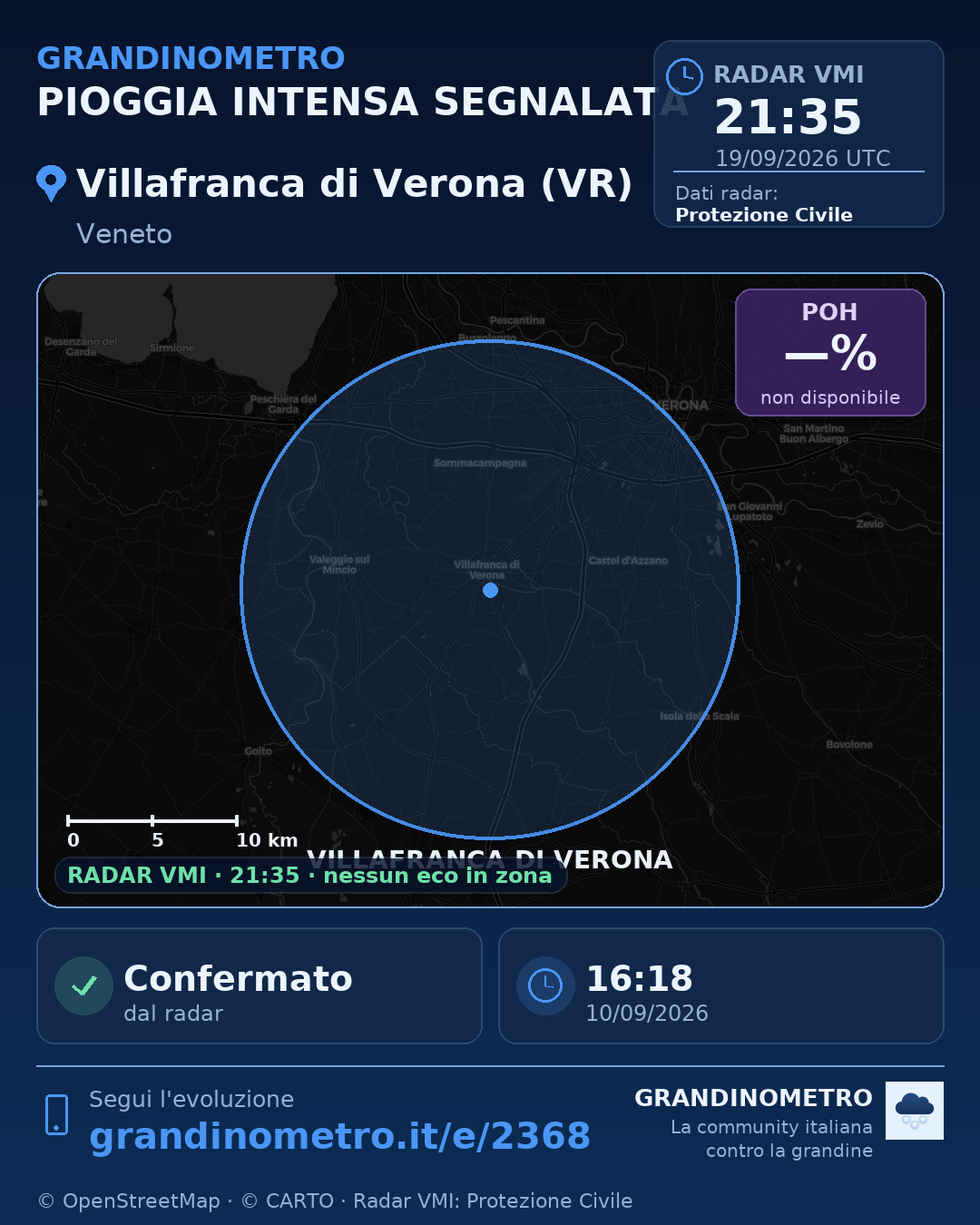 Mappa dell'evento: pioggia intensa a Villafranca di Verona (VR)