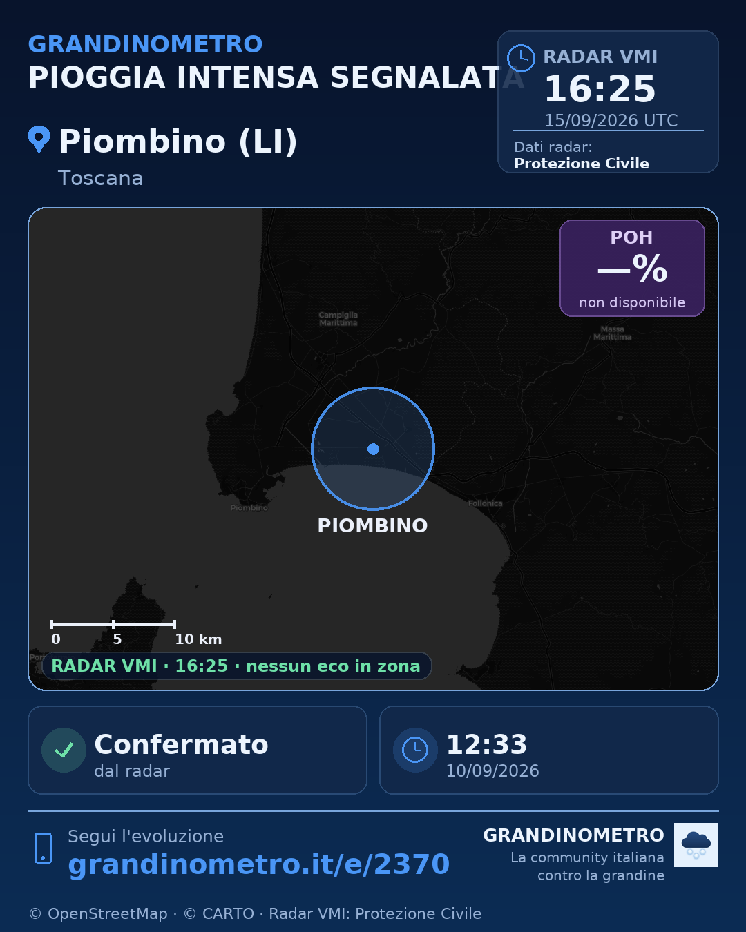 Mappa dell'evento: pioggia intensa a Piombino (LI)