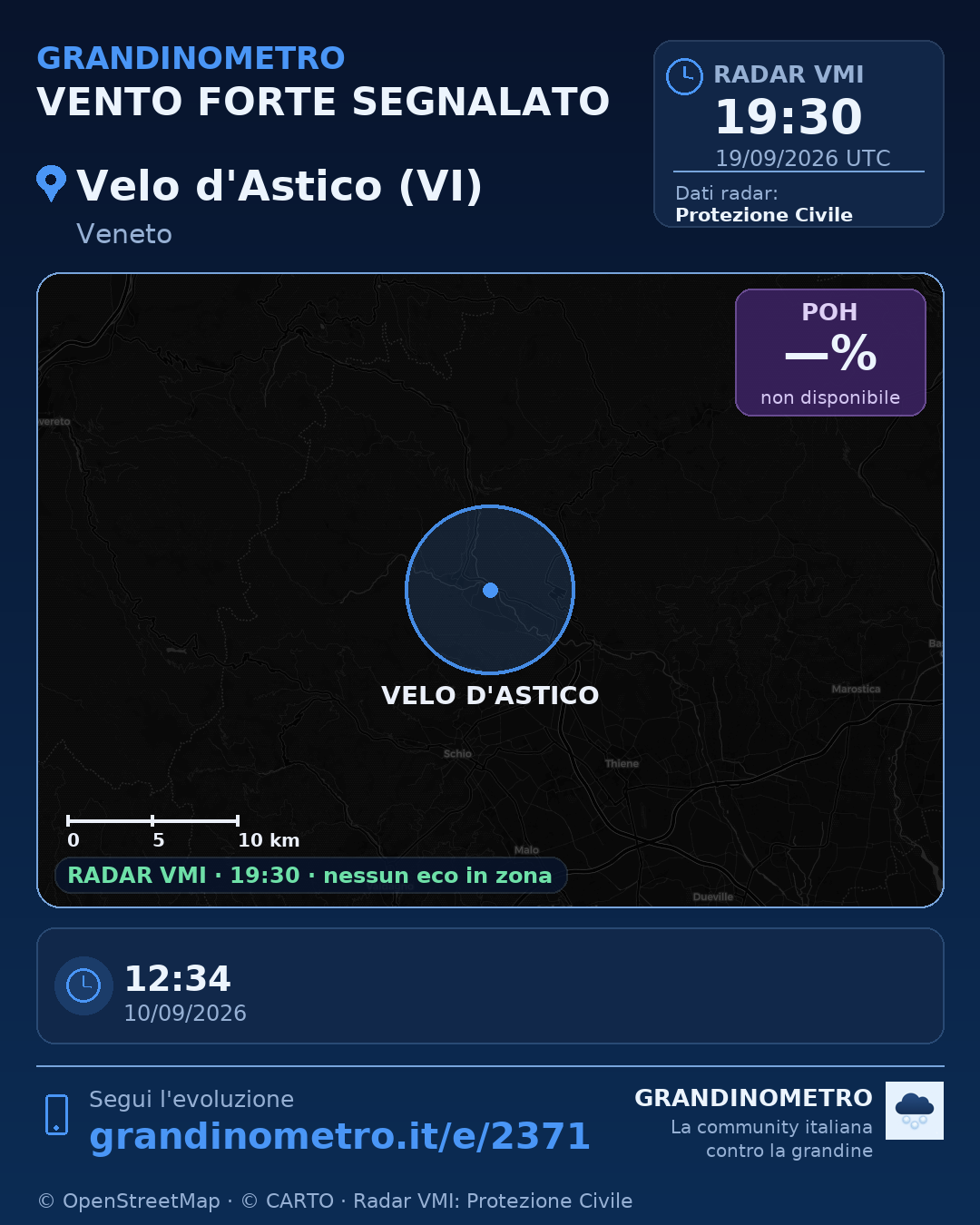 Mappa dell'evento: vento forte a Velo d'Astico (VI)