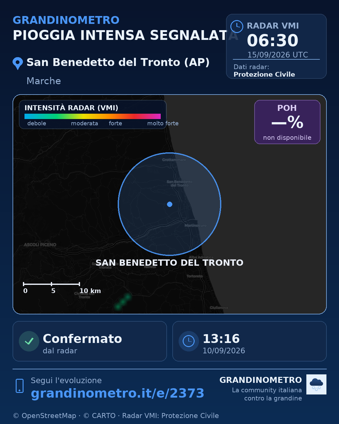 Mappa dell'evento: pioggia intensa a San Benedetto del Tronto (AP)