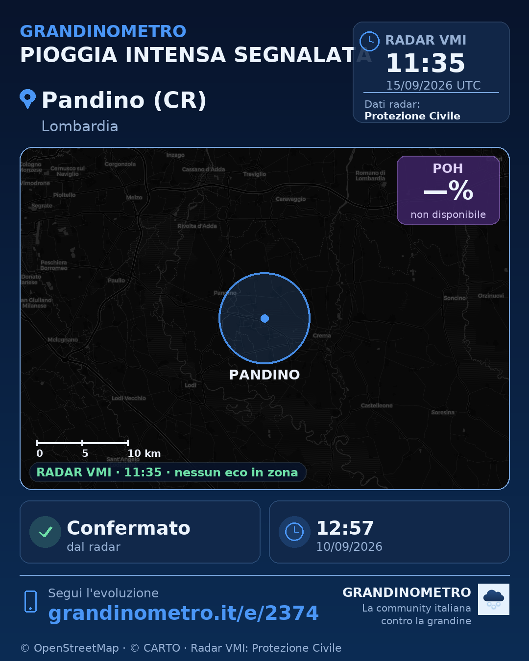 Mappa dell'evento: pioggia intensa a Pandino (CR)