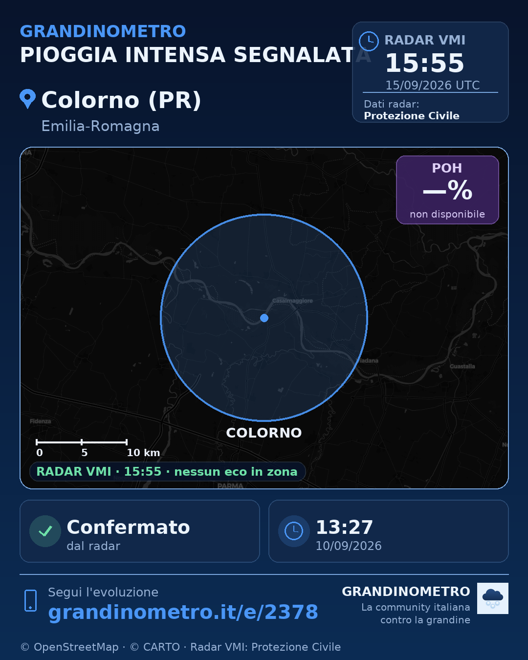 Mappa dell'evento: pioggia intensa a Colorno (PR)