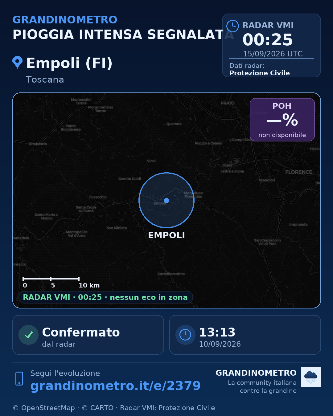 Mappa dell'evento: pioggia intensa a Empoli (FI)