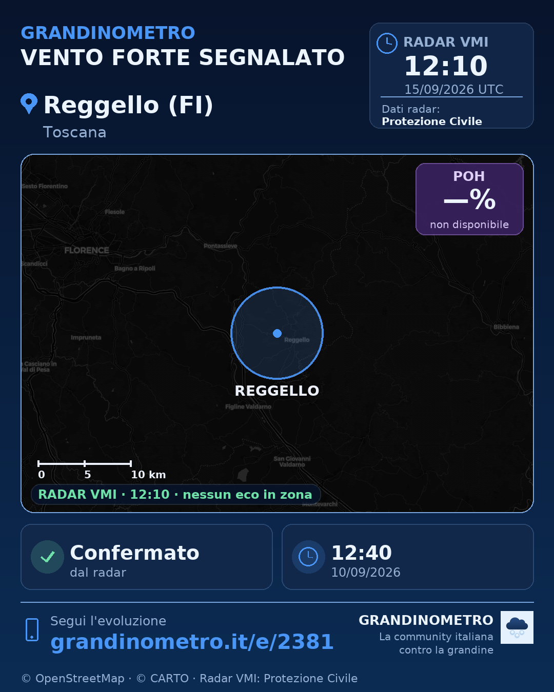 Mappa dell'evento: vento forte a Reggello (FI)