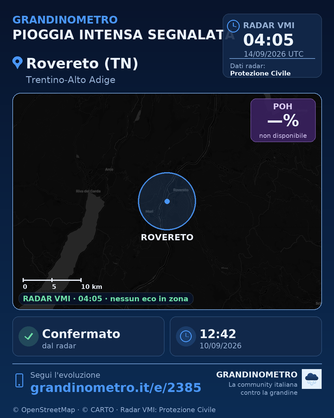 Mappa dell'evento: pioggia intensa a Rovereto (TN)