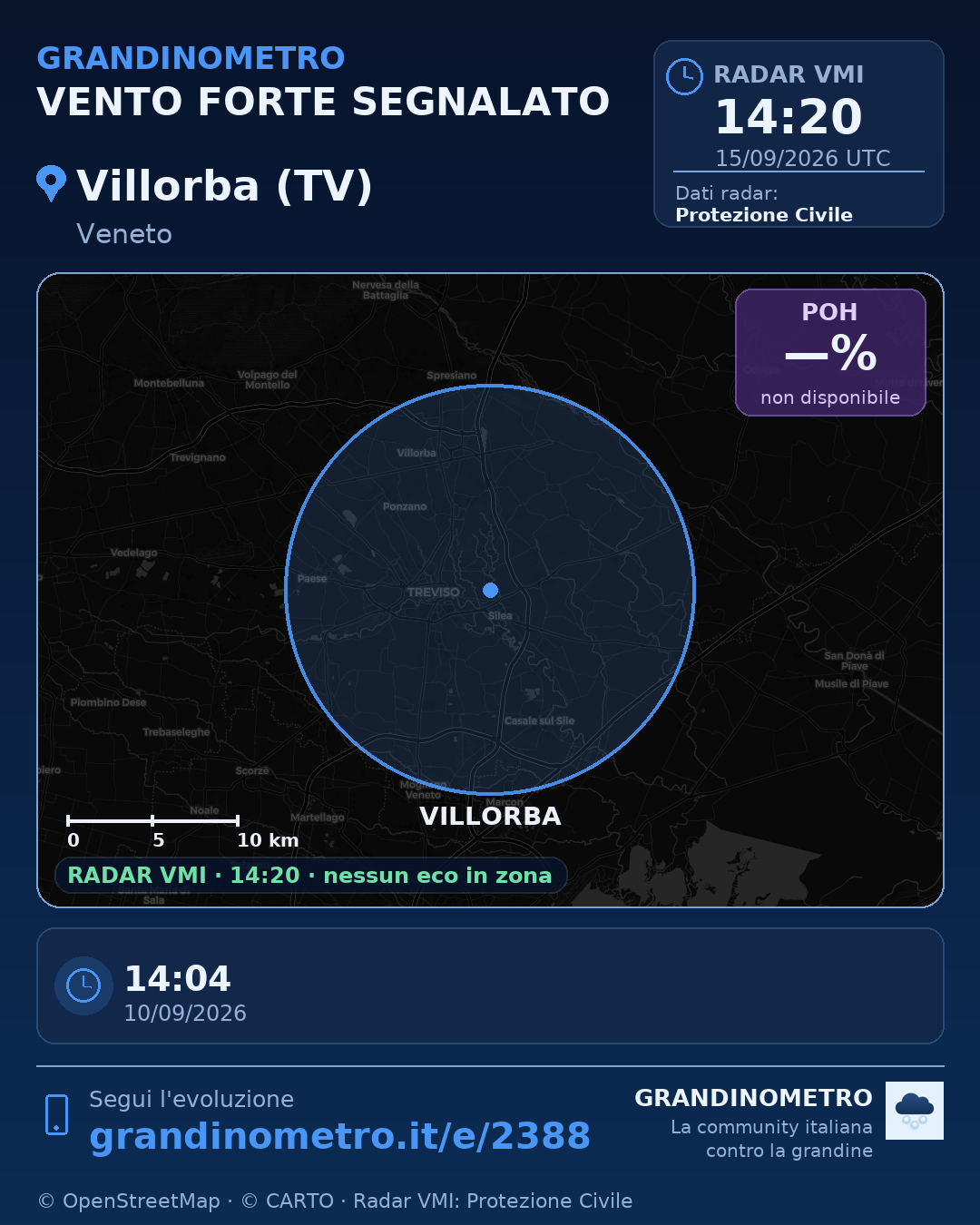 Mappa dell'evento: vento forte a Villorba (TV)