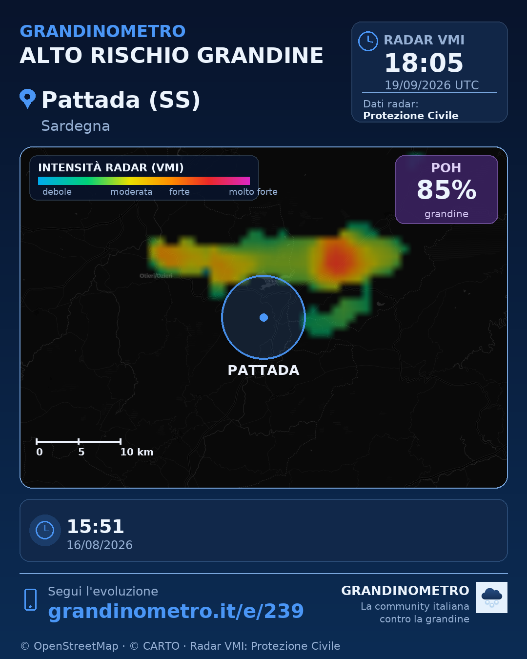 Mappa dell'evento: grandine a Pattada (SS)