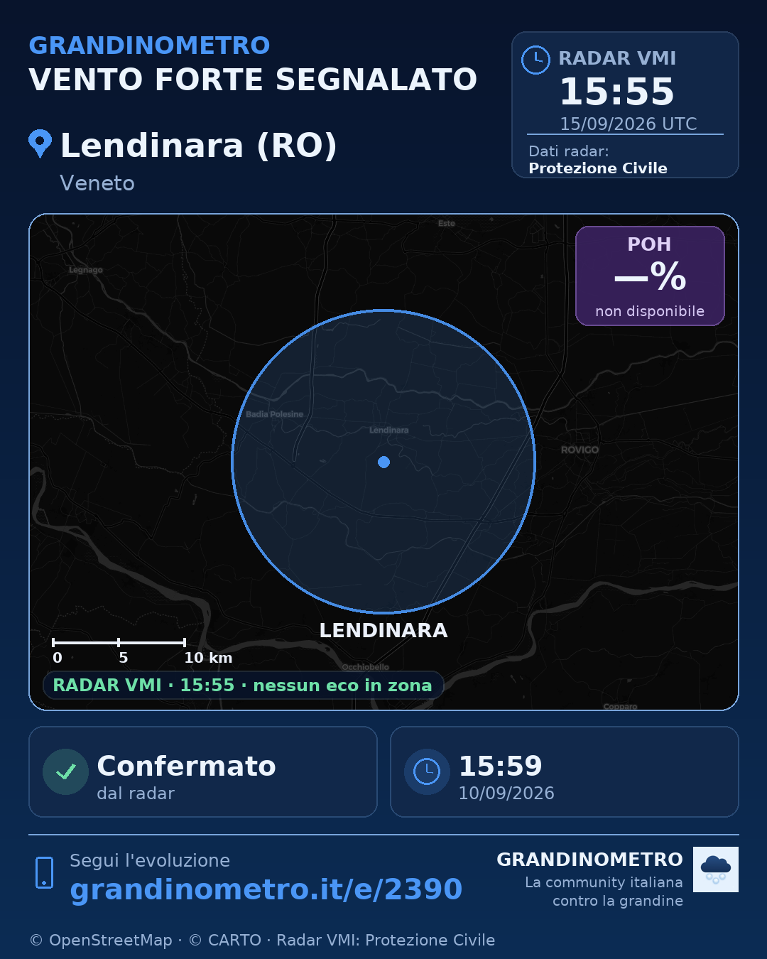 Mappa dell'evento: vento forte a Lendinara (RO)