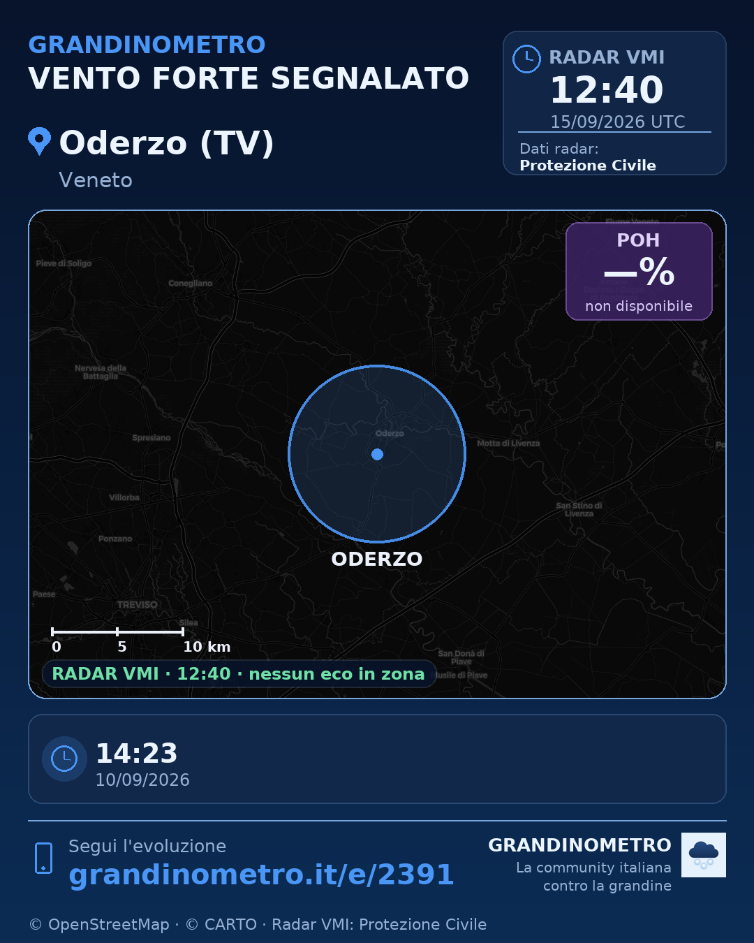 Mappa dell'evento: vento forte a Oderzo (TV)