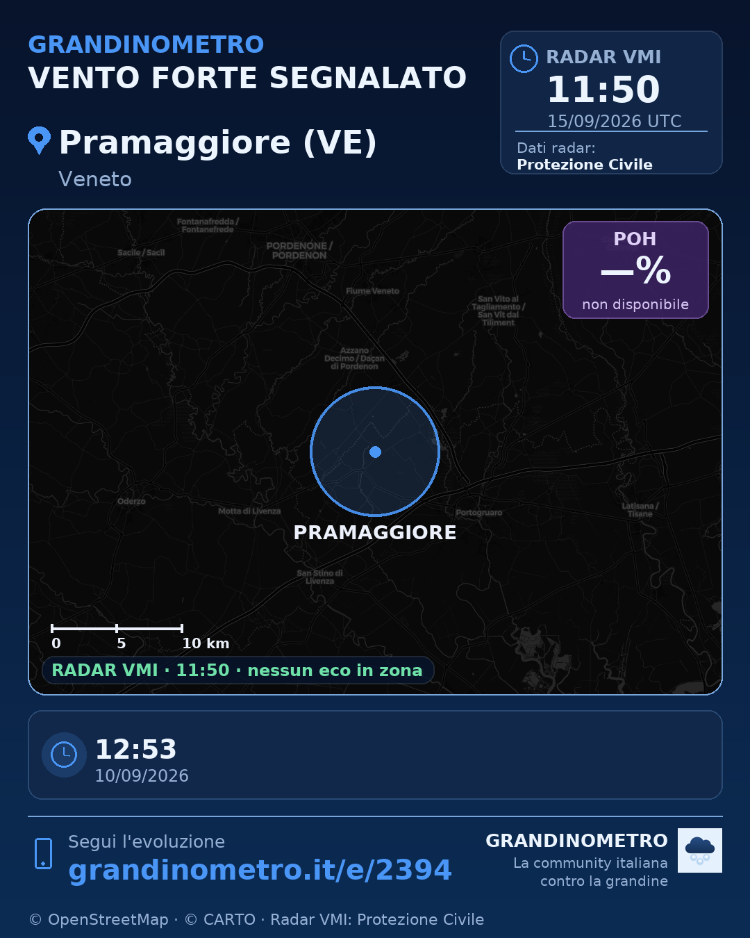 Mappa dell'evento: vento forte a Pramaggiore (VE)