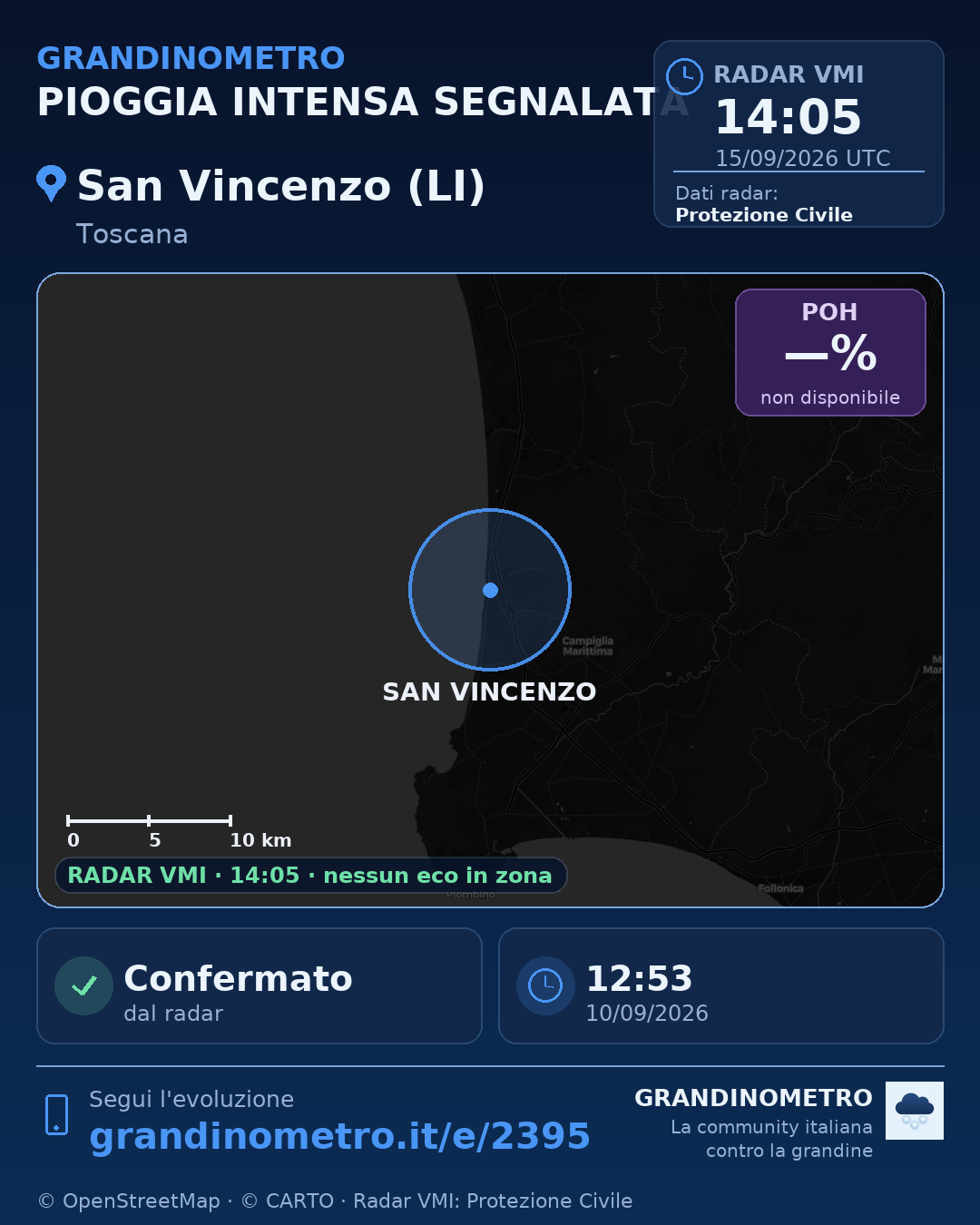 Mappa dell'evento: pioggia intensa a San Vincenzo (LI)