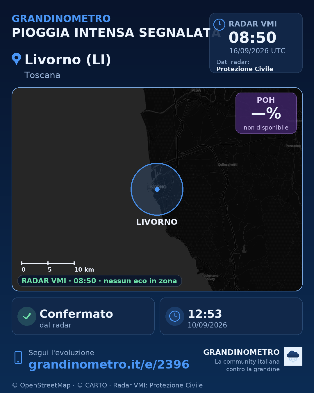 Mappa dell'evento: pioggia intensa a Livorno (LI)