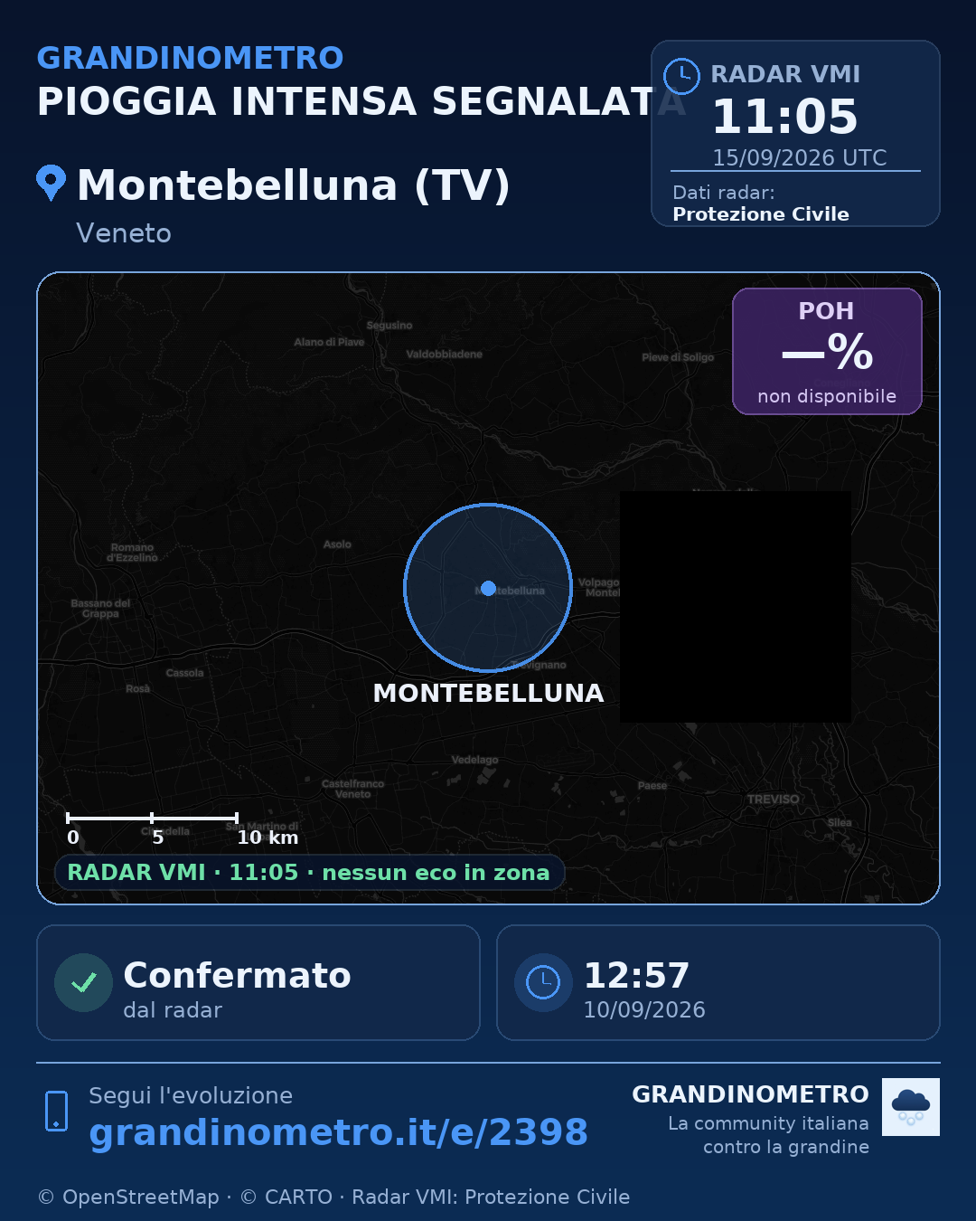 Mappa dell'evento: pioggia intensa a Montebelluna (TV)