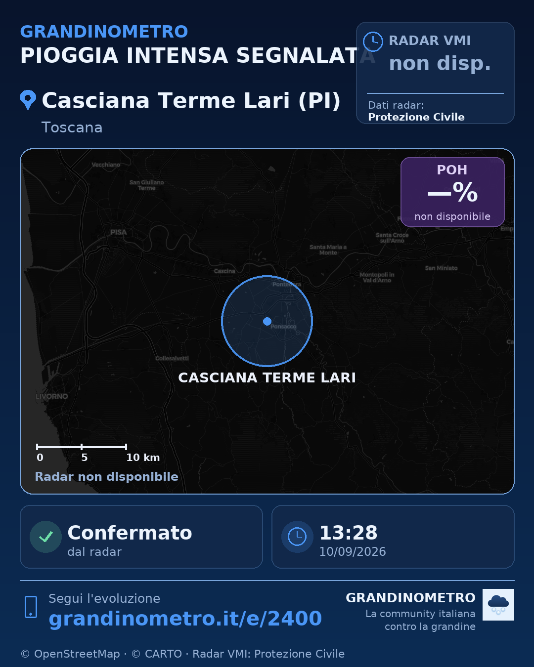 Mappa dell'evento: pioggia intensa a Casciana Terme Lari (PI)