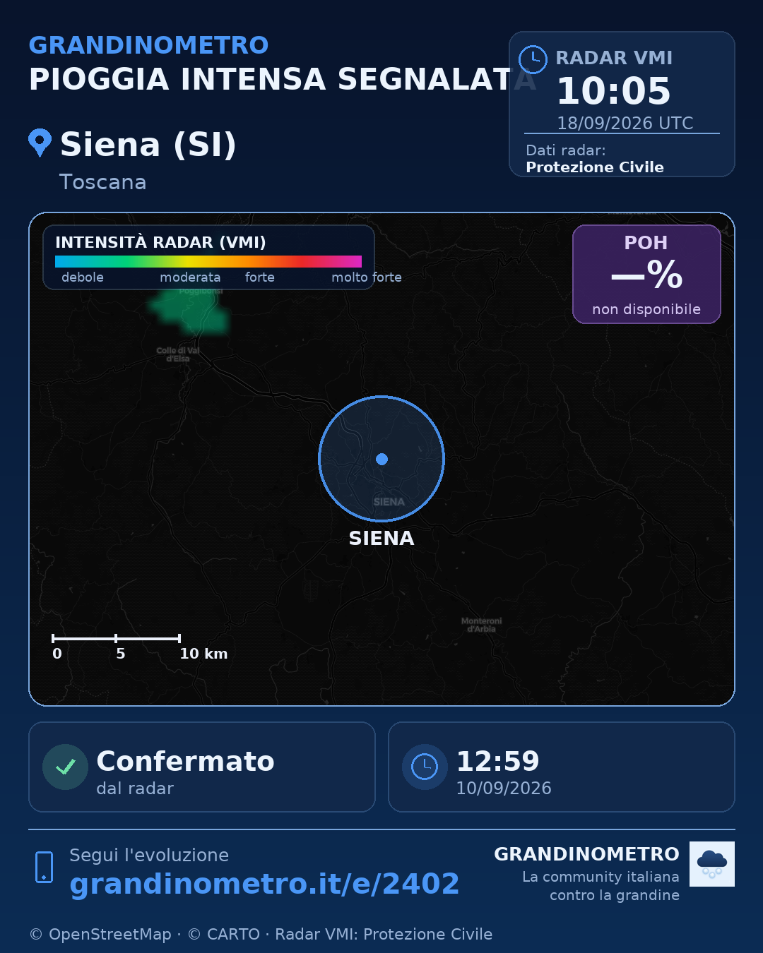 Mappa dell'evento: pioggia intensa a Siena (SI)