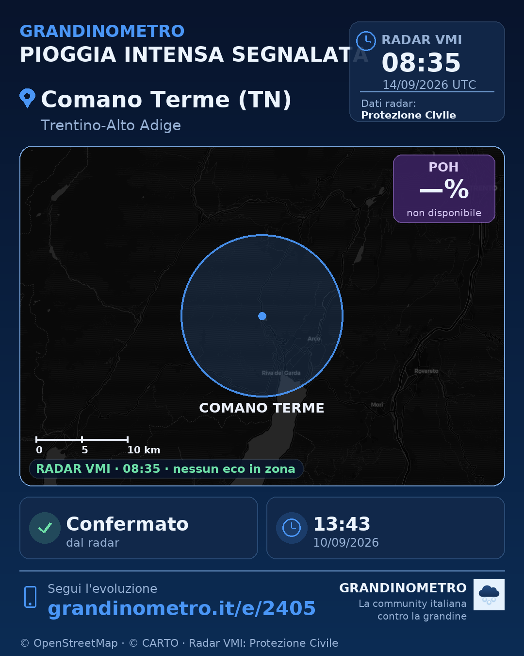 Mappa dell'evento: pioggia intensa a Comano Terme (TN)