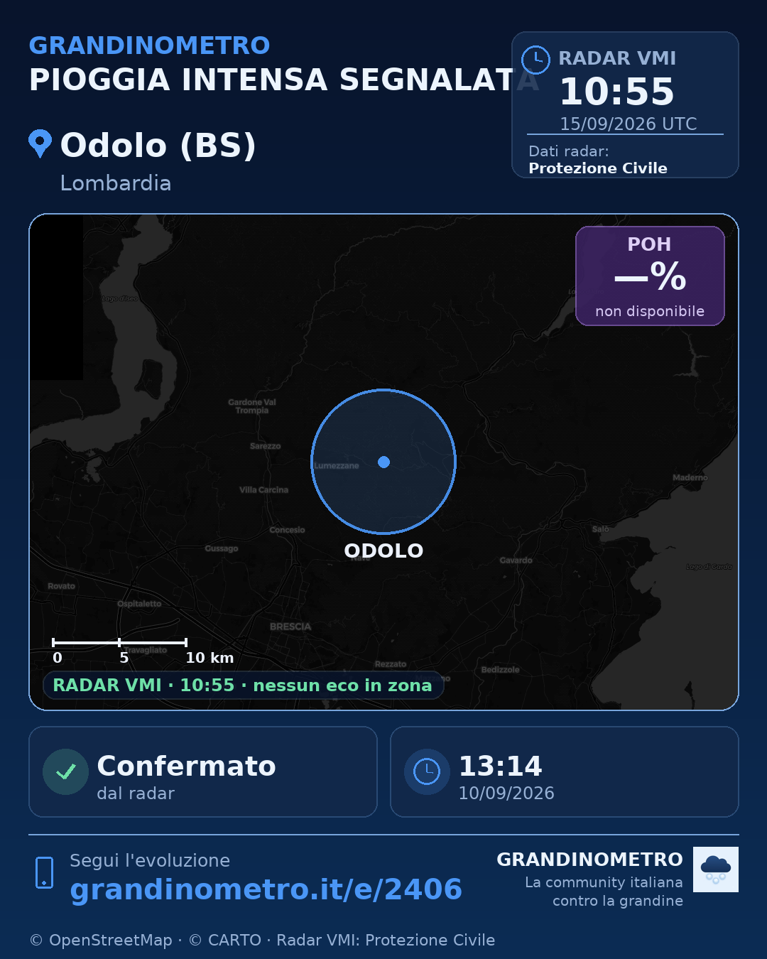 Mappa dell'evento: pioggia intensa a Odolo (BS)