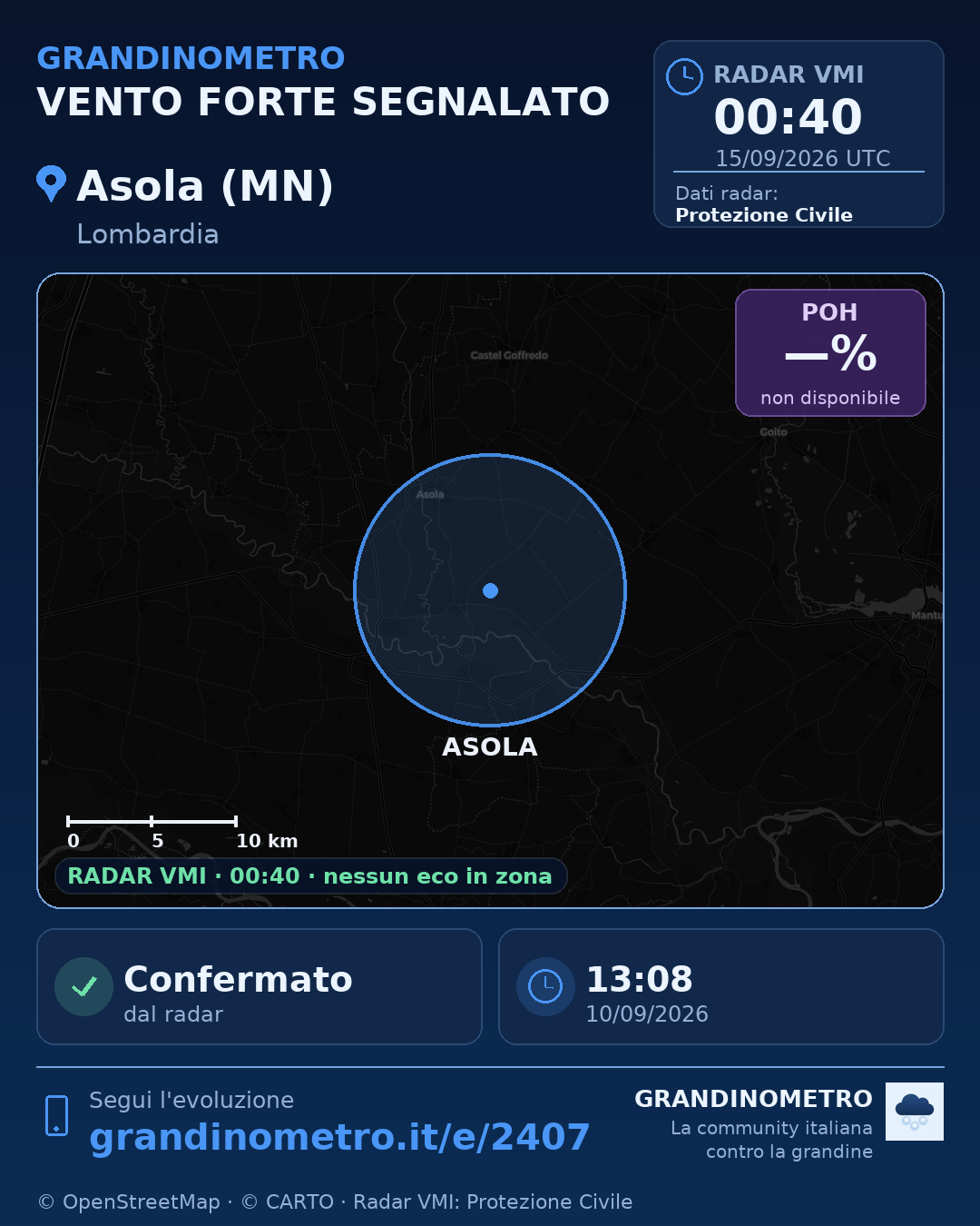 Mappa dell'evento: vento forte ad Asola (MN)