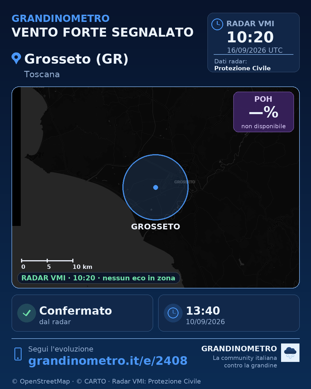 Mappa dell'evento: vento forte a Grosseto (GR)