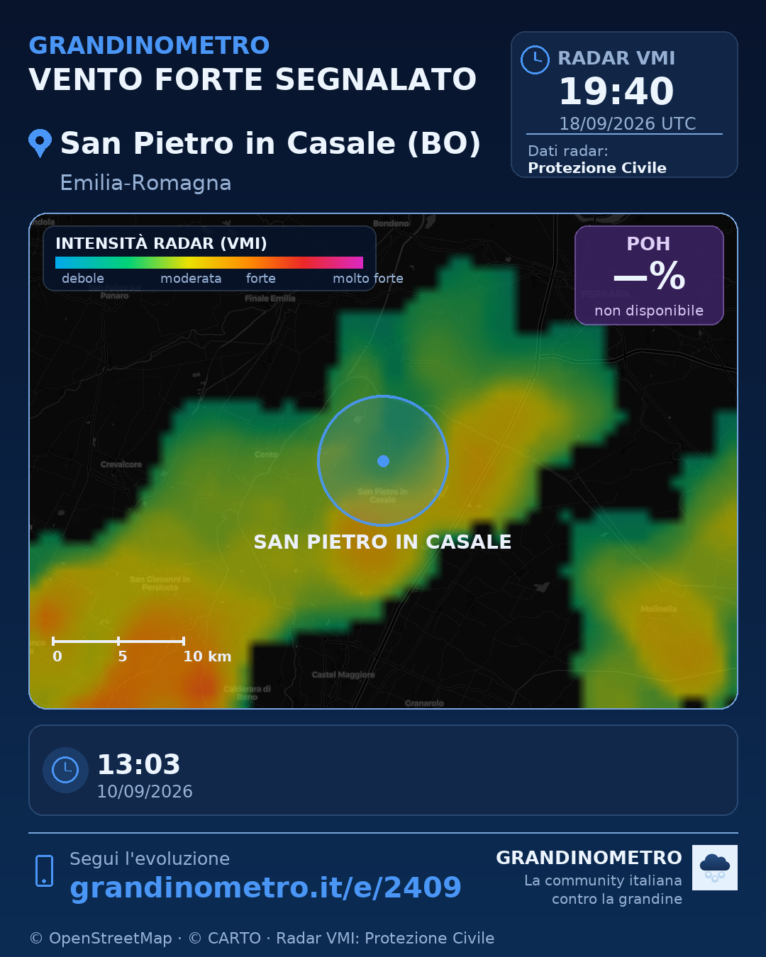 Mappa dell'evento: vento forte a San Pietro in Casale (BO)