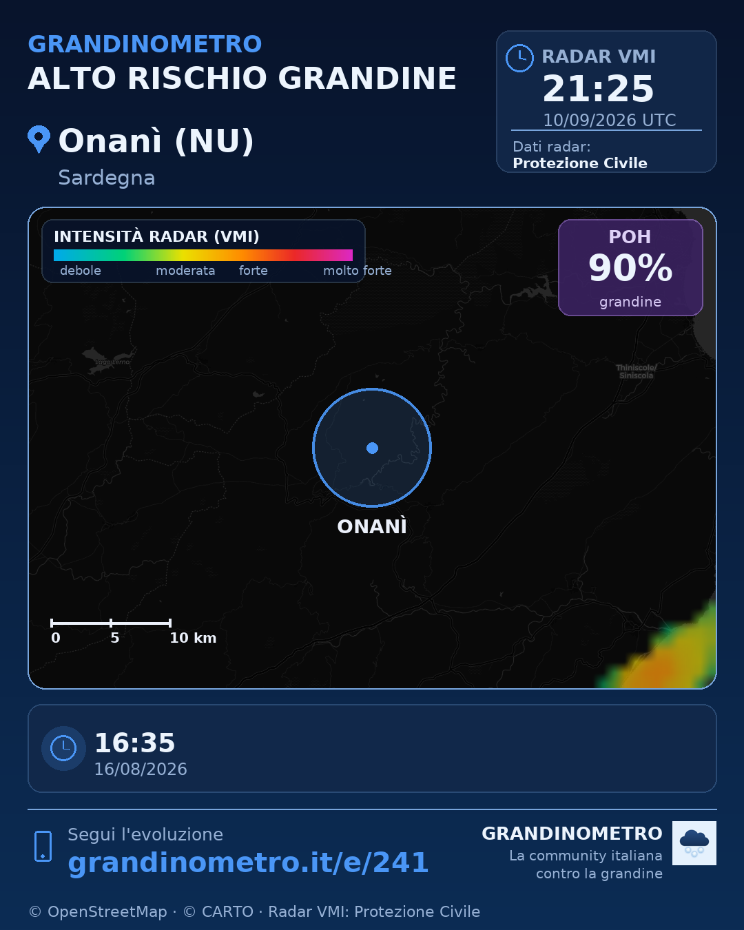 Mappa dell'evento: grandine a Onanì (NU)