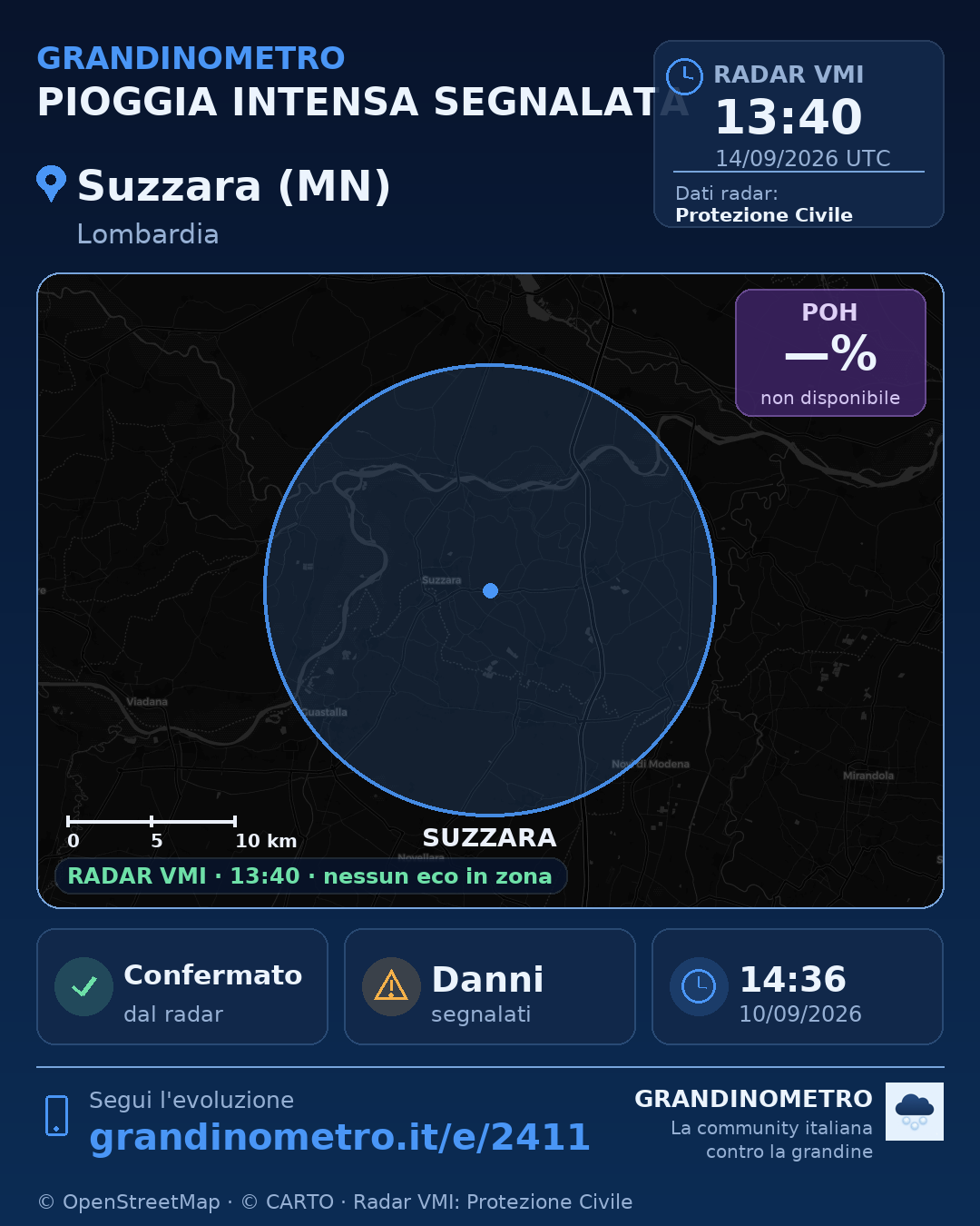 Mappa dell'evento: pioggia intensa a Suzzara (MN)
