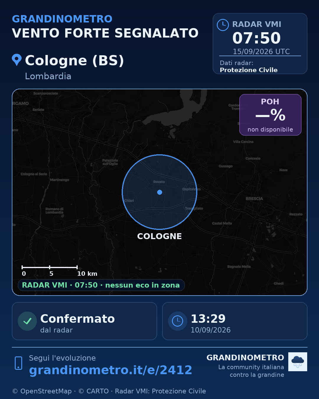 Mappa dell'evento: vento forte a Cologne (BS)