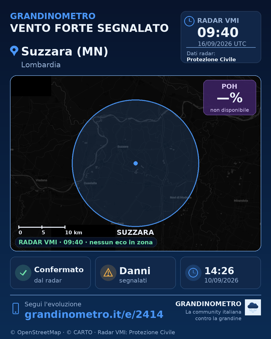 Mappa dell'evento: vento forte a Suzzara (MN)