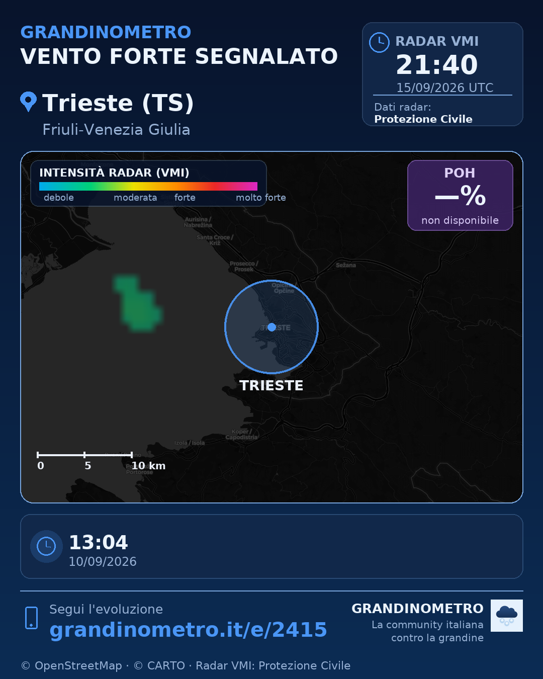Mappa dell'evento: vento forte a Trieste (TS)