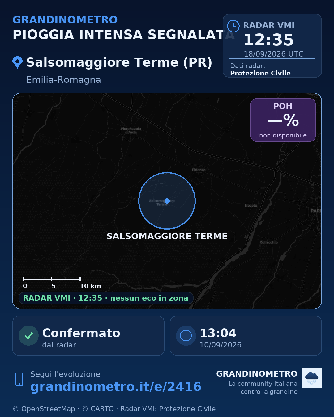 Mappa dell'evento: pioggia intensa a Salsomaggiore Terme (PR)