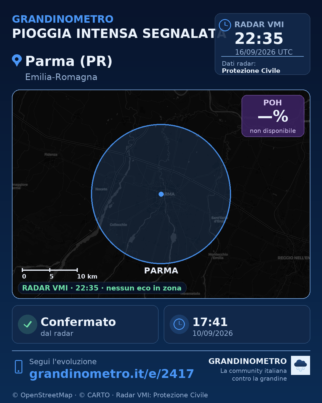 Mappa dell'evento: pioggia intensa a Parma (PR)