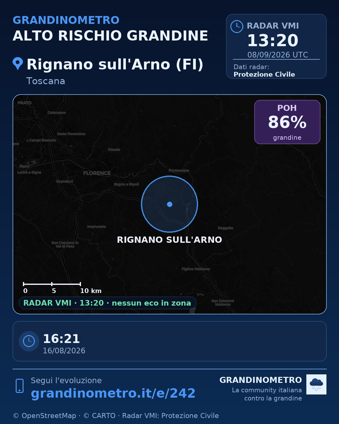 Mappa dell'evento: grandine a Rignano sull'Arno (FI)