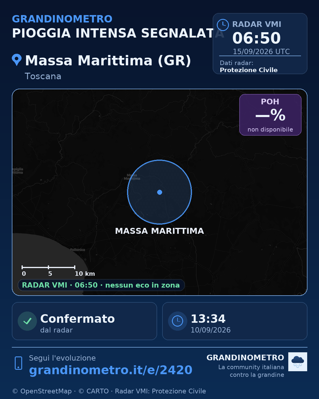 Mappa dell'evento: pioggia intensa a Massa Marittima (GR)