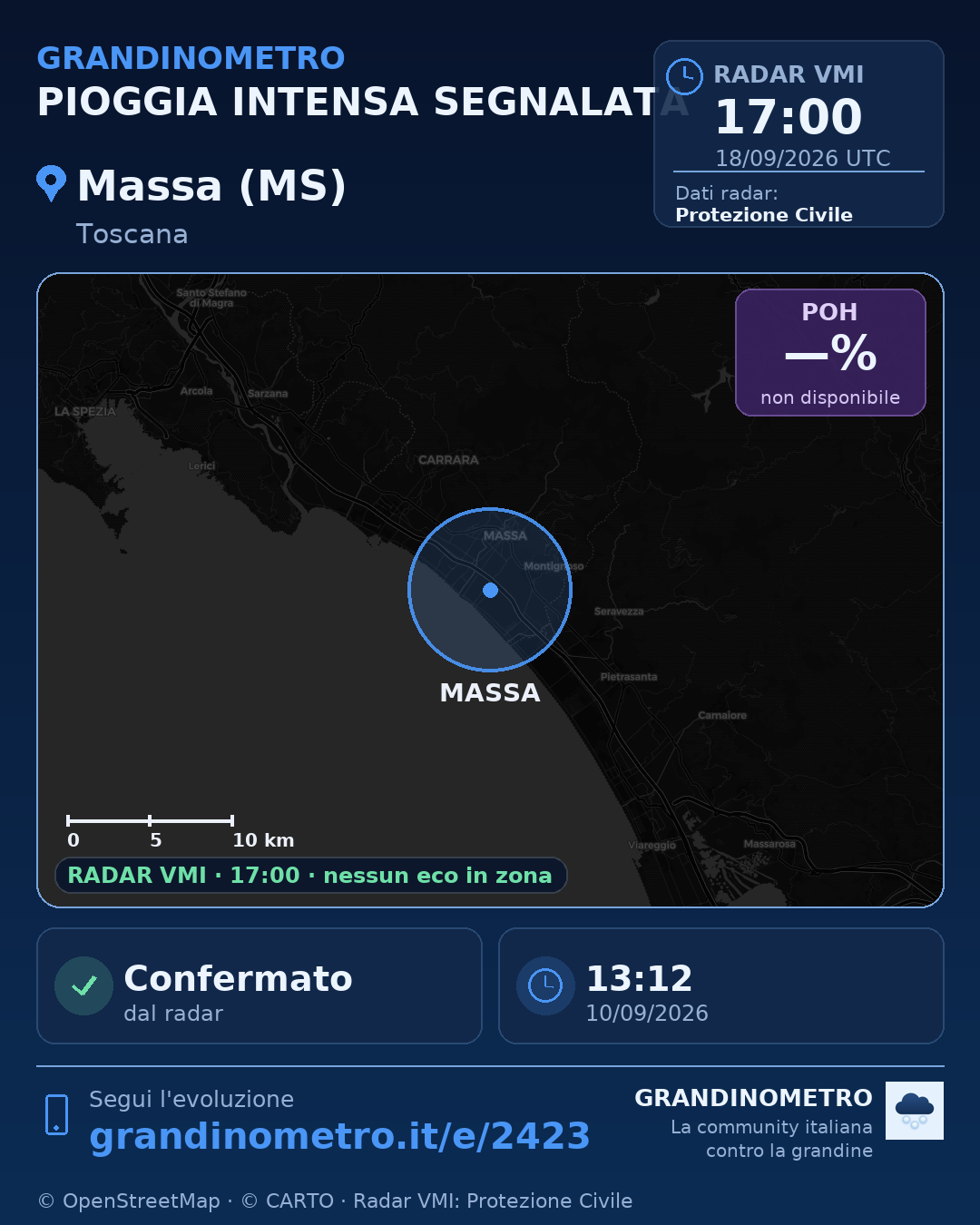 Mappa dell'evento: pioggia intensa a Massa (MS)