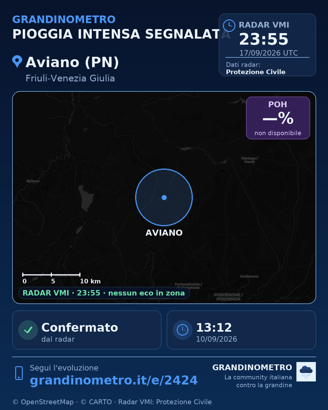 Mappa dell'evento: pioggia intensa ad Aviano (PN)