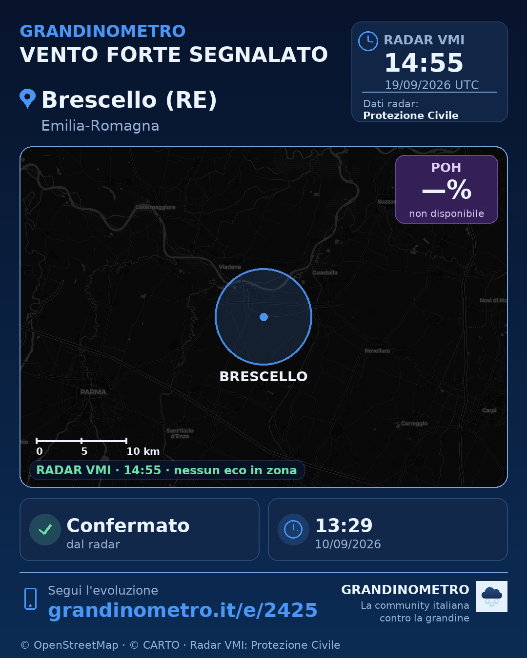Mappa dell'evento: vento forte a Brescello (RE)