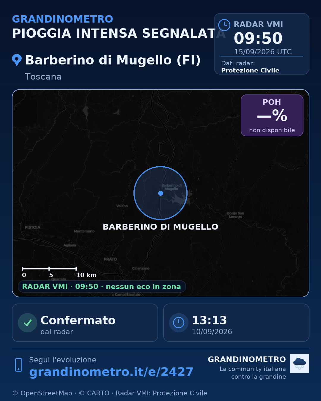 Mappa dell'evento: pioggia intensa a Barberino di Mugello (FI)