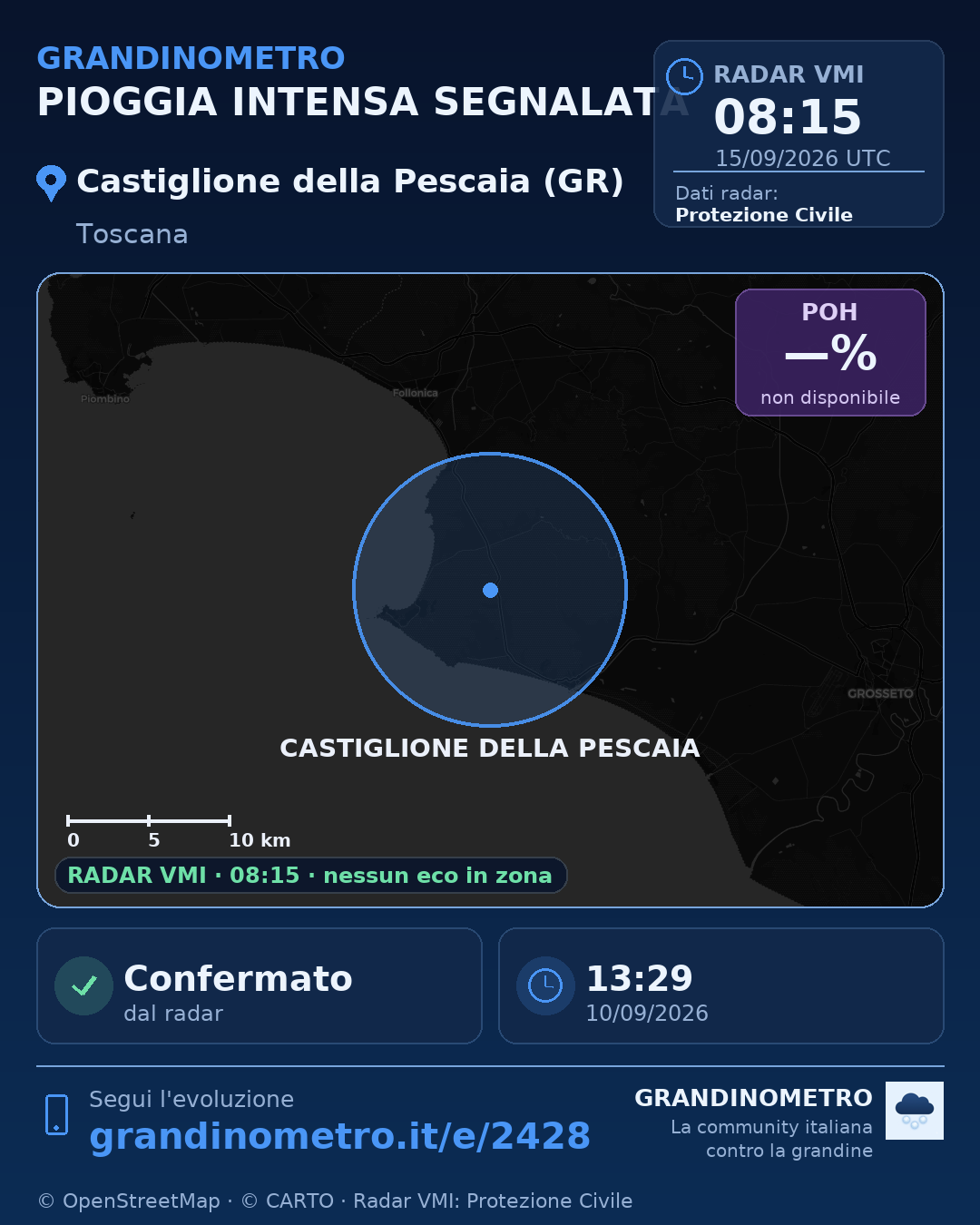 Mappa dell'evento: pioggia intensa a Castiglione della Pescaia (GR)