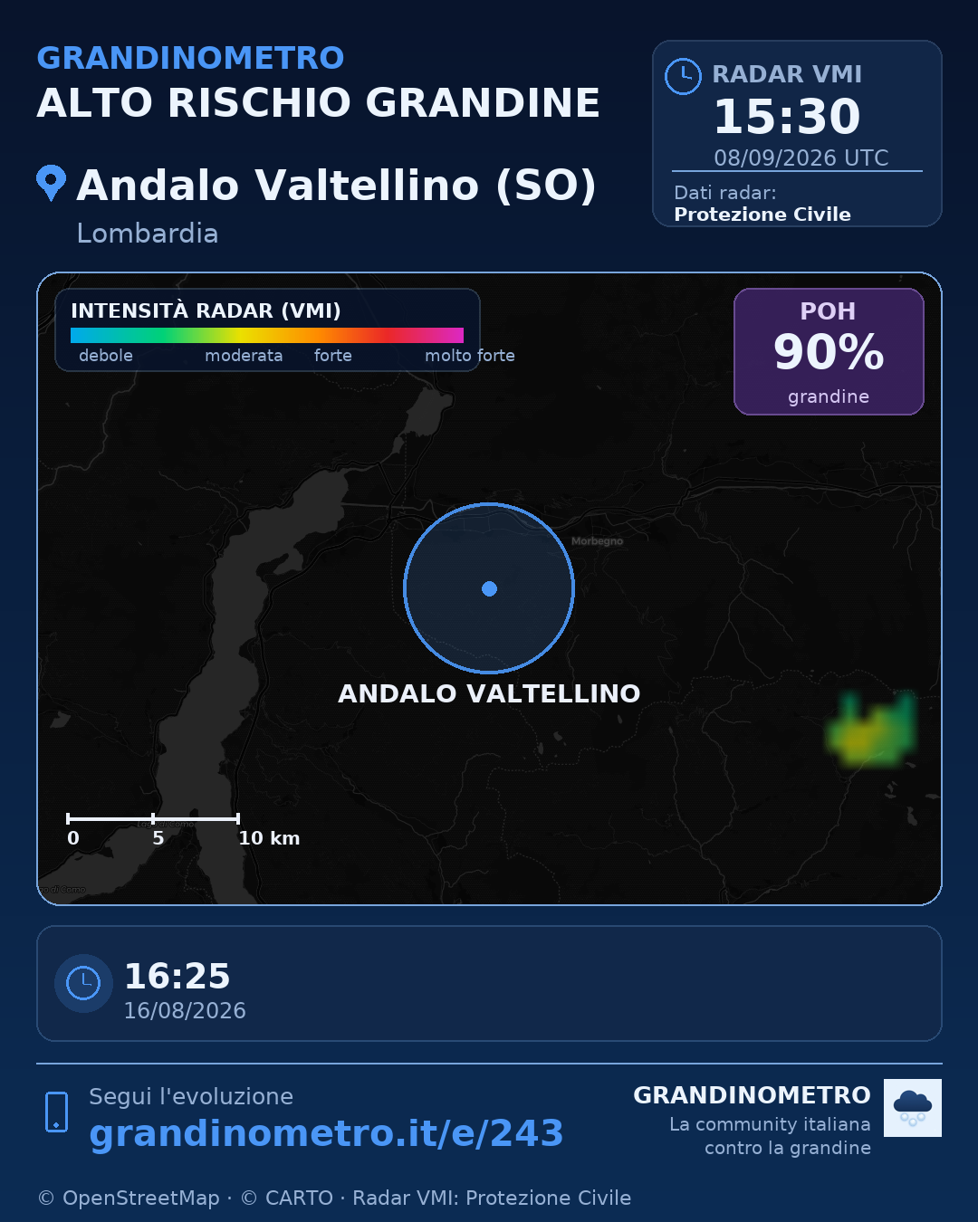 Mappa dell'evento: grandine ad Andalo Valtellino (SO)