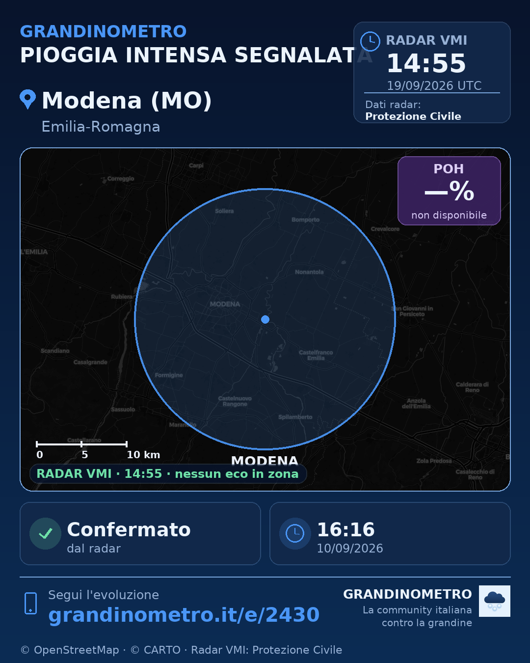 Mappa dell'evento: pioggia intensa a Modena (MO)